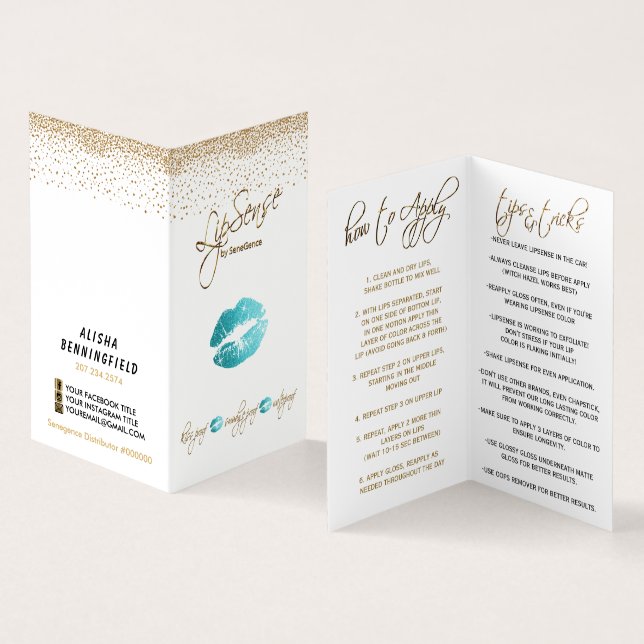 Carte De Visite Instructions Turquoises et Gold Lisense (Intérieur et extérieur)