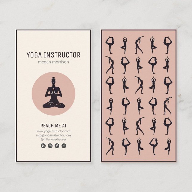 Carte De Visite instructor yoga pilates posturas negro beige  (Créateur téléchargé)