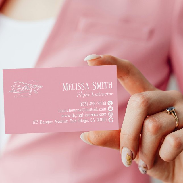 Carte De Visite Instructrice de vol professionnelle code QR rose b (Créateur téléchargé)
