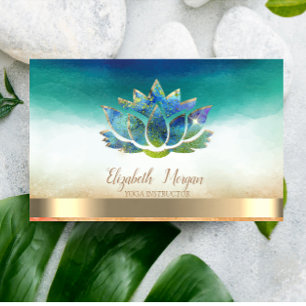 Carte De Visite Instructrice de Yoga Élégante Lotus Bleu