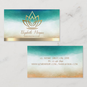 Carte De Visite Instructrice de Yoga Élégante Lotus d'Or