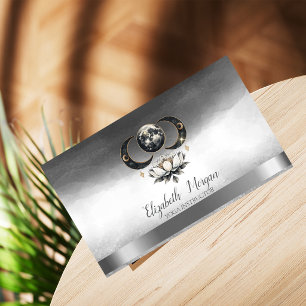 Carte De Visite Instructrice de yoga élégante Lotus Moon Silver