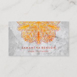 Carte De Visite Instructrice de yoga en marbre blanc fleur de lotu