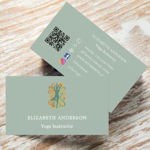 Carte De Visite Instructrice de yoga en or vert sauge