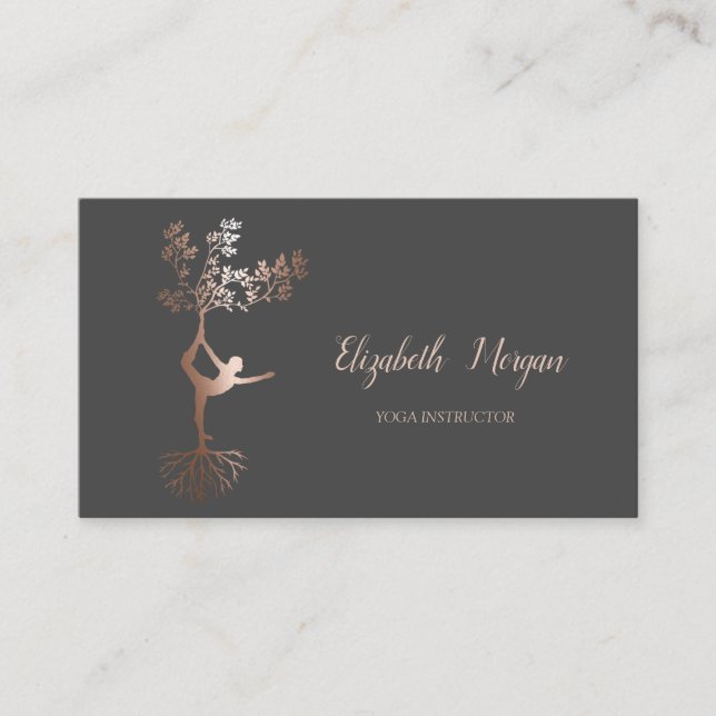 Carte De Visite Instructrice de yoga, Rose Gold Tree femmes Silhou (Devant)