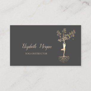 Carte De Visite Instructrice de yoga, Silhouette femmes Arbre d'or