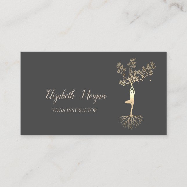 Carte De Visite Instructrice de yoga, Silhouette femmes Arbre d'or (Devant)