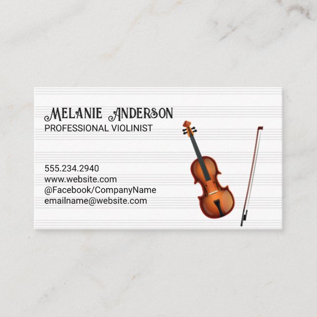 Carte De Visite Instrument de violon | Feuille de musique (Devant)