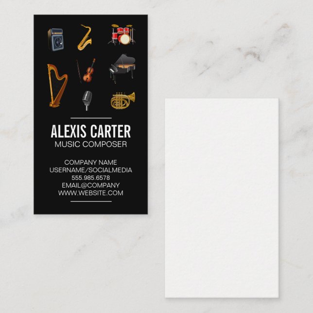 Carte De Visite Instruments de musique | Compositeur (Devant / Derrière)