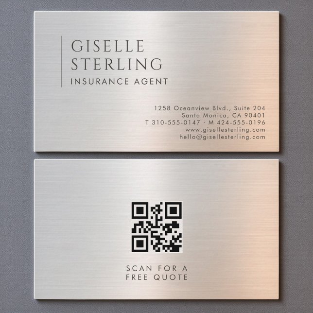 Carte De Visite Insurance Agent QR Code Brushed Metal (Créateur téléchargé)