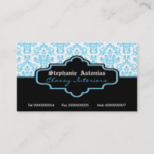 Carte De Visite Intérieurs noirs turquoise blanc damassé
