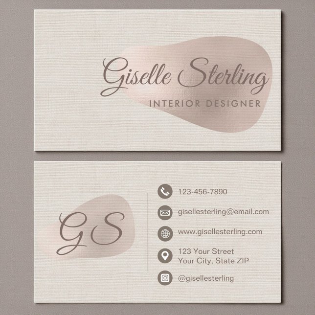 Carte De Visite Interior Designer Neutral Beige Linen Abstract (Créateur téléchargé)