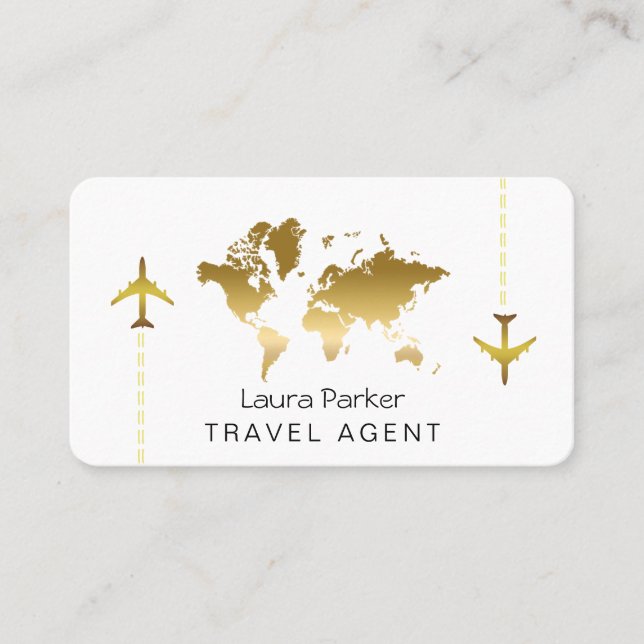 Carte De Visite International Travel Agent World Map Gold Parties  (Devant)