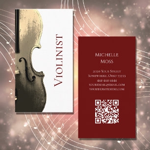 Carte De Visite Interprète de violon musical QR code élégant