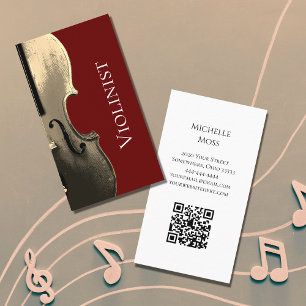 Carte De Visite Interprète de violon musical QR code Red Minimalis