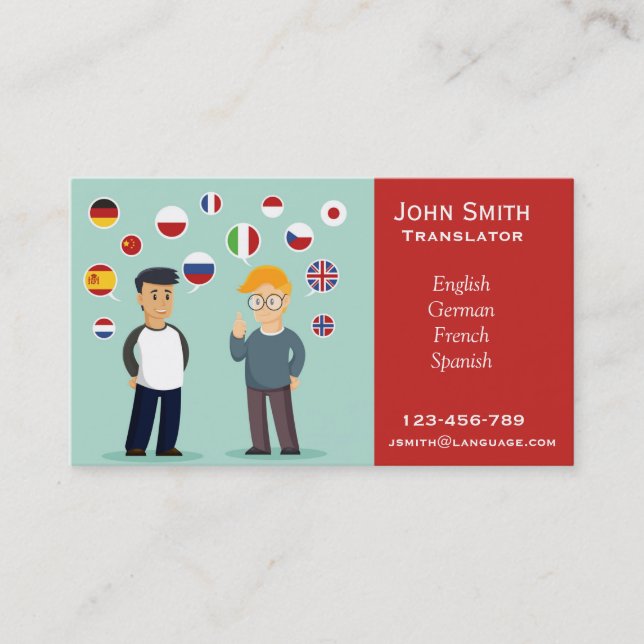Carte De Visite Interprète indépendant de langue de traducteur (Devant)