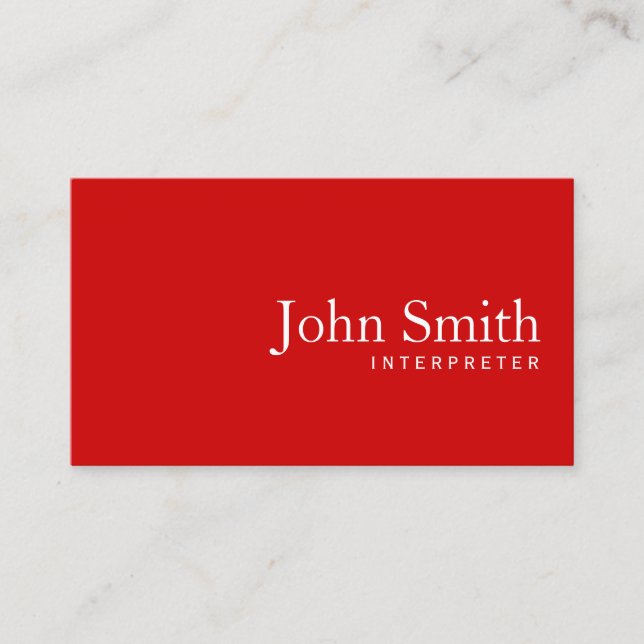 Carte De Visite Interprète minimaliste en rouge clair (Devant)