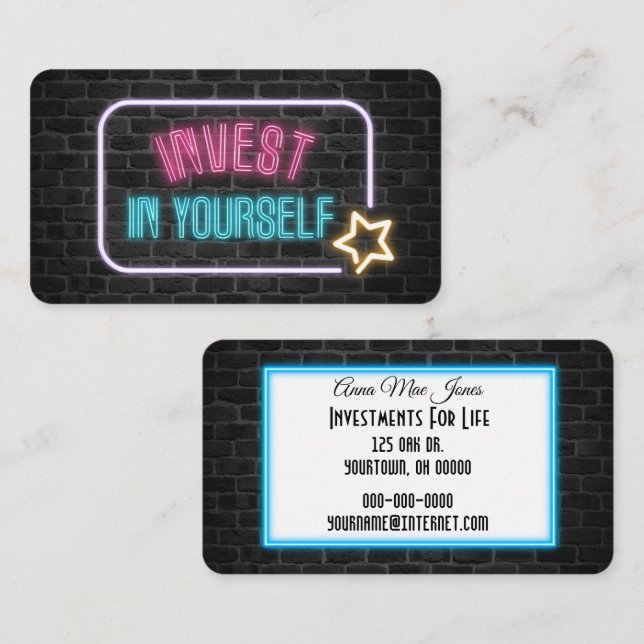 Carte De Visite Investissez Dans Vous-Même Panneau Neon (Devant / Derrière)
