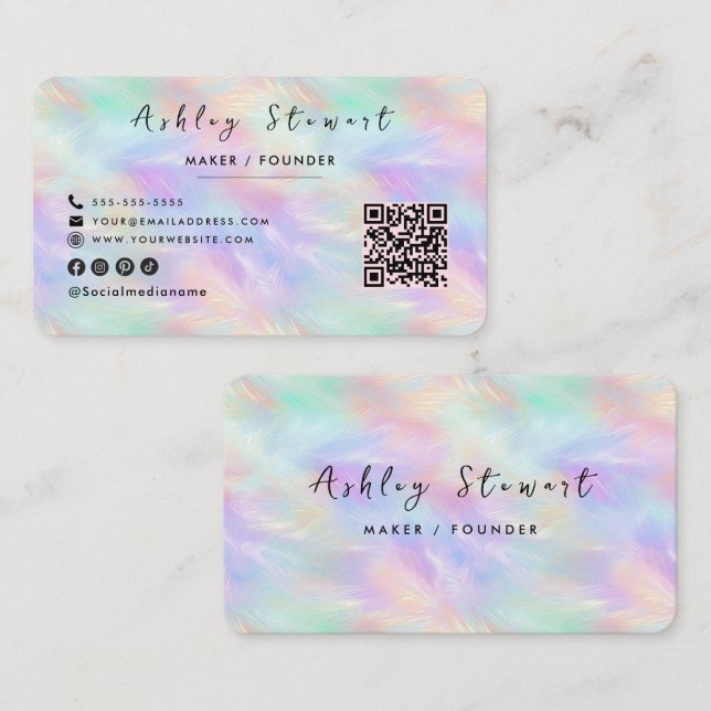 Carte De Visite Iridescend Opal élégant professionnel chic Qr Code (Devant / Derrière)