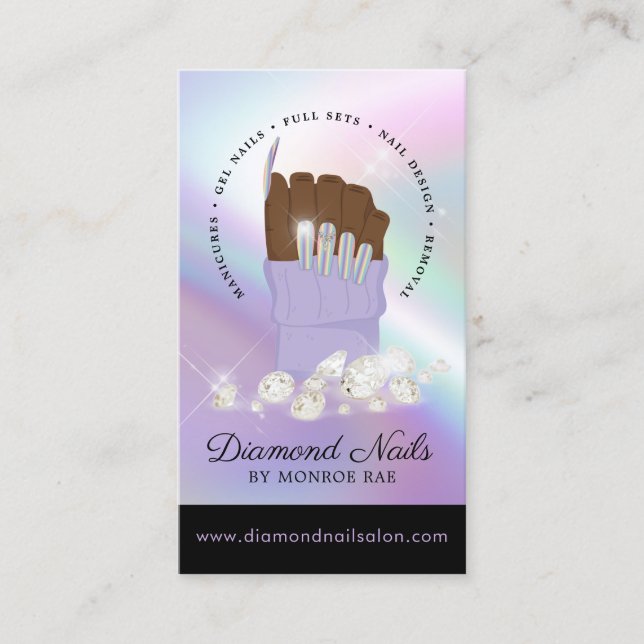 Carte De Visite Iridescente Diamond Nail Salon Nail Tech Artiste (Devant)