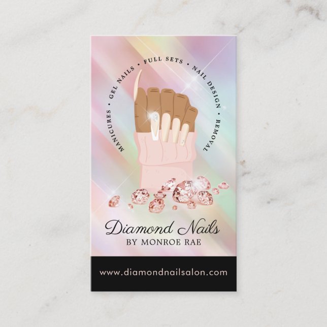 Carte De Visite Iridescente Diamond Nail Salon Nail Tech Artiste (Devant)