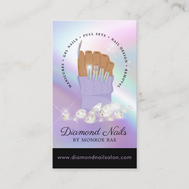 Carte De Visite Iridescente Diamond Nail Salon Nail Tech Artiste B (Devant)