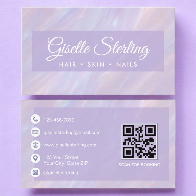 Carte De Visite Iridescente Pastel Opal Code QR Pierre holographiq (Créateur téléchargé)