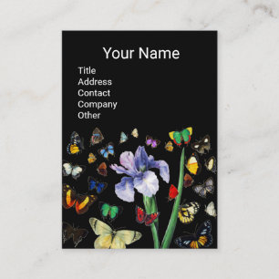 Carte De Visite IRIS, BOUTEILLES COLORÉES Monogramme Floral Noir