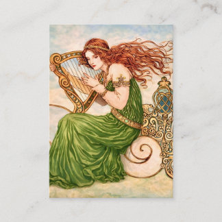 Carte De Visite Irish Goddess Playing Harp – Celtic Art Nouveau 