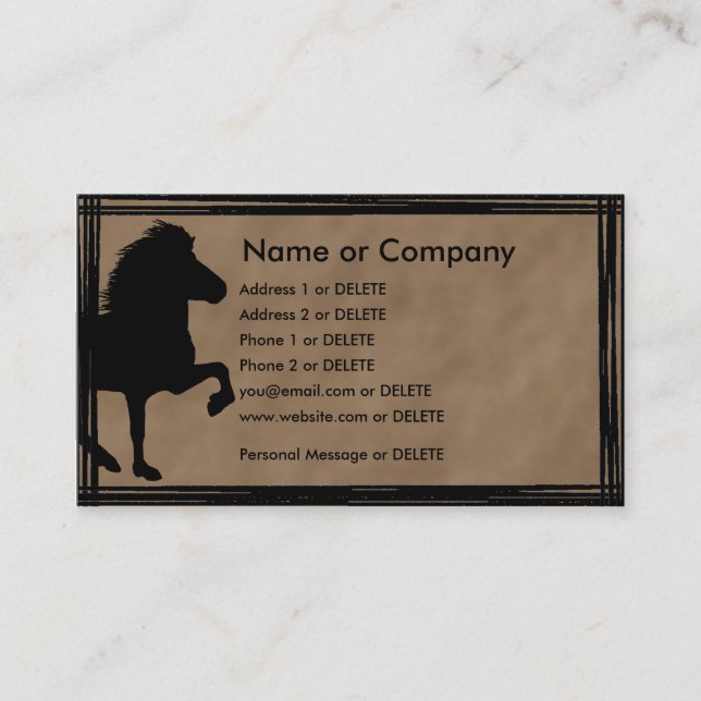 Carte De Visite Islande Horse Silhouette Profil personnel (Devant)