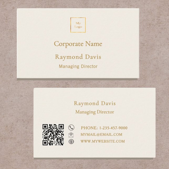 Carte De Visite Ivory cream gold modern minimialst modern logo (Créateur téléchargé)
