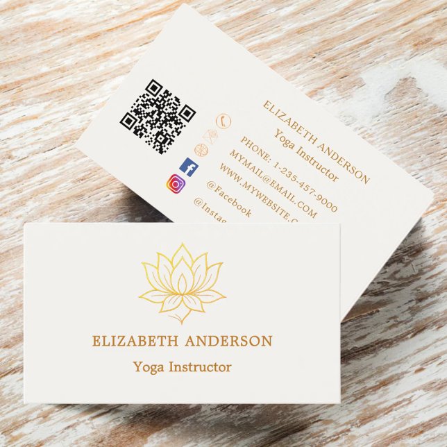 Carte De Visite Ivory gold lutus flower Yoga Instructor (Créateur téléchargé)