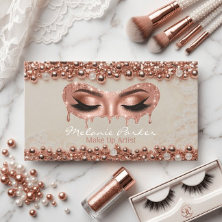 Carte De Visite Ivory & Rose Gold Pearl Drip Yeux Maquilleur
