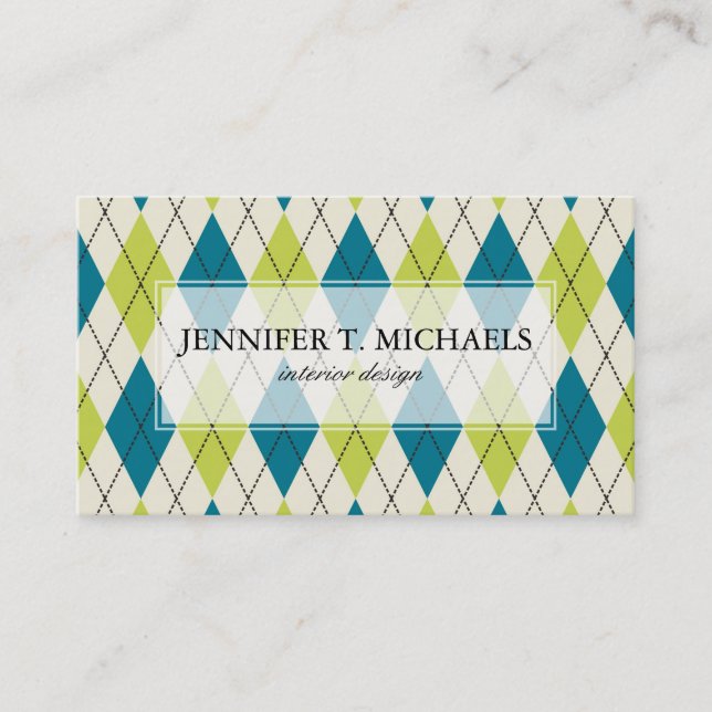 Carte De Visite Jacquard bleu et vert (Devant)