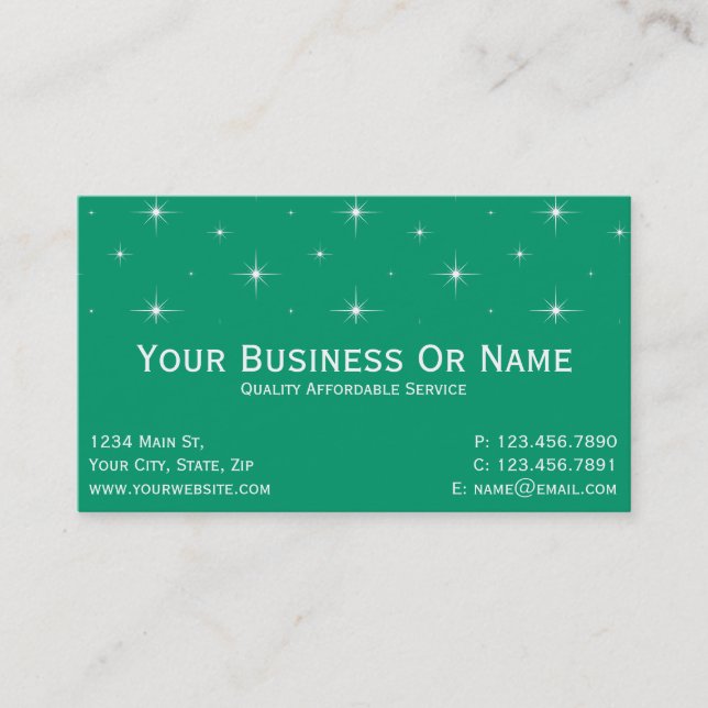 Carte De Visite Jade Green & Bright Stars. Nom / Entreprise (Devant)