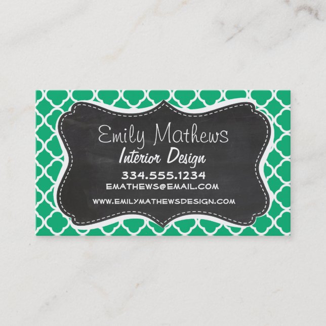 Carte De Visite Jade Green Quatrefoil Marocain ; aspect tableau de (Devant)