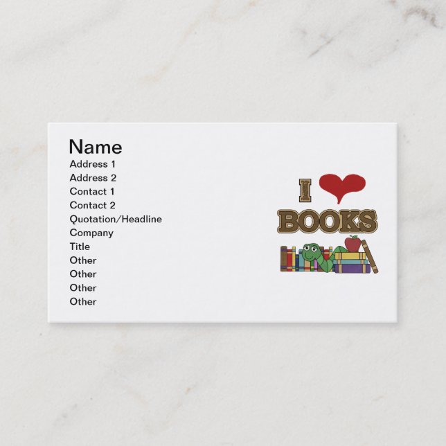 Carte De Visite J'aime des livres (Devant)