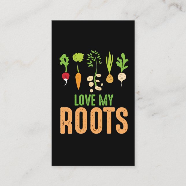 Carte De Visite J'aime mes racines, jardinier de légumes Funny Gar (Devant)