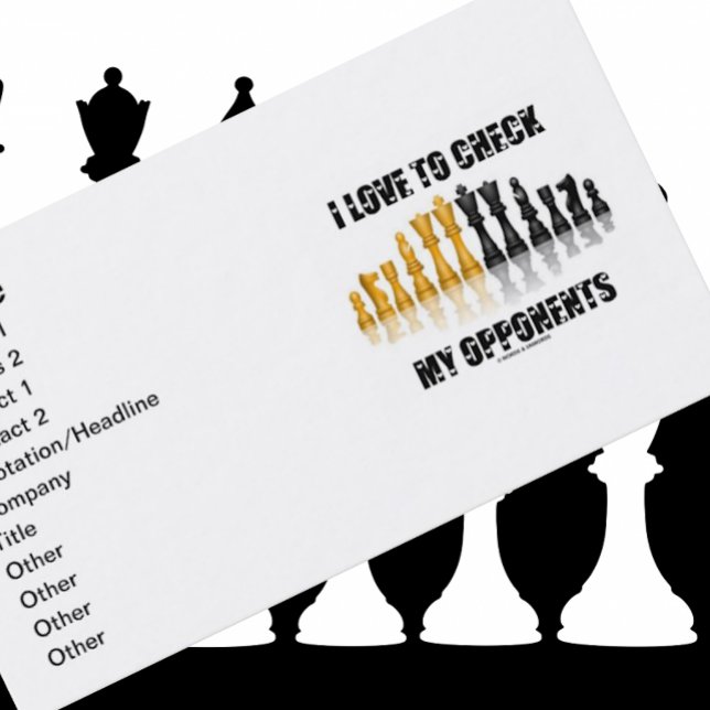 Carte De Visite J'Aime Vérifier Mes Opposants Jeu D'Échecs Réfléch (Business card for any chess player who loves to check his or her opponents)