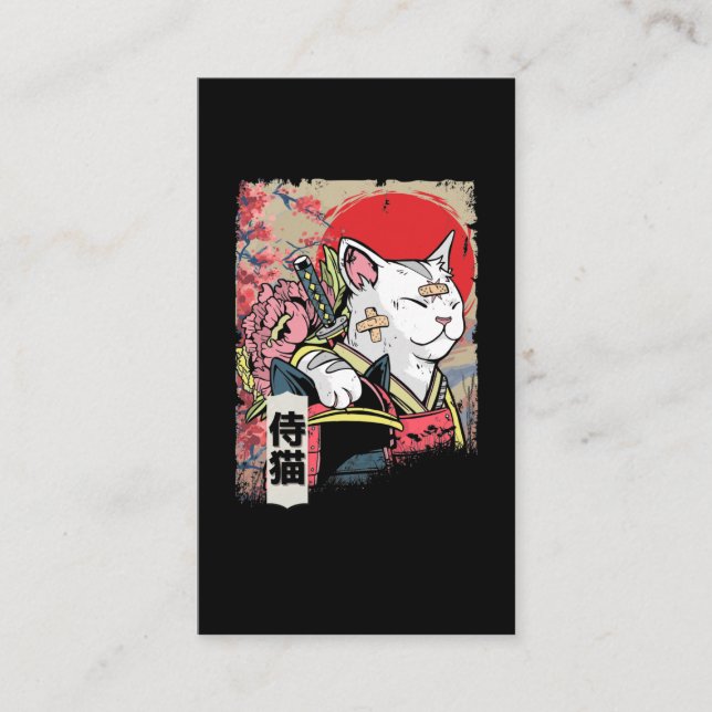 Carte De Visite Japonais Samurai Chat Guerrier Japon Ninja Kitten (Devant)