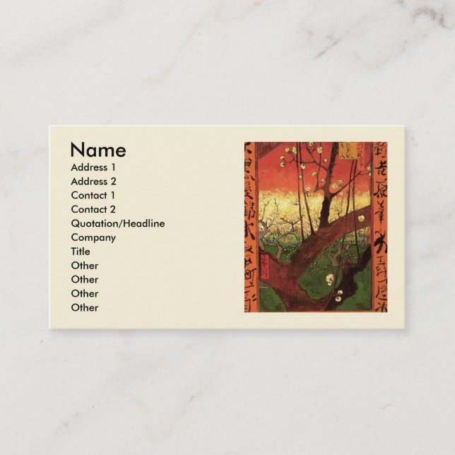 Carte De Visite Japonisme : Arbre à prune fleuri par Vincent van G (Devant)