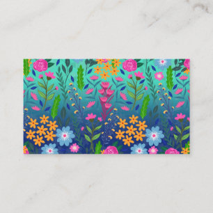 Carte De Visite Jardin à fleurs de couleur bleue