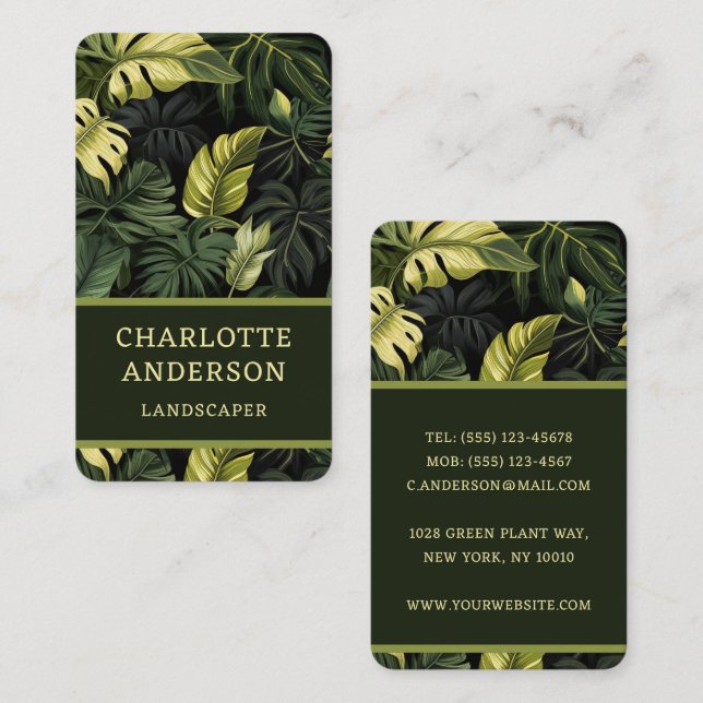 Carte De Visite Jardin botanique du feuillage vert (Devant / Derrière)