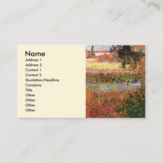 Carte De Visite Jardin de fleurs par Vincent van Gogh (Devant)