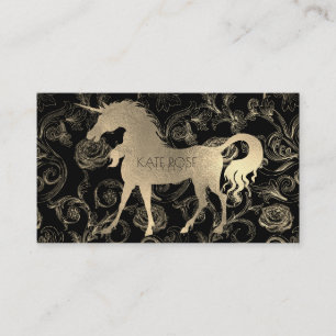 Carte De Visite Jardin de roses floral de licorne d'or noir de