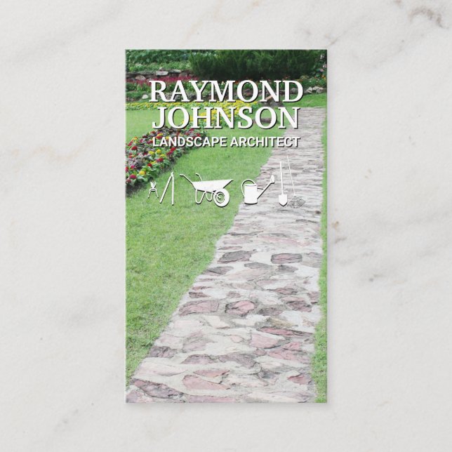 Carte De Visite Jardin fleuri | Chemin d'accès | Outils de jardina (Devant)