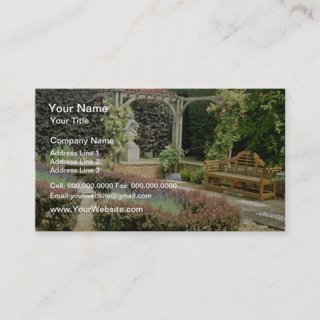 Carte De Visite Jardin Seat Brown dans la pergola rose, avec le (Devant)