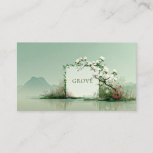 Carte De Visite Jardin Zen Serein Cadre Floral Rose Blanche Montag