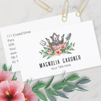 Carte De Visite Jardinage Couronne Boho Chic Aquarelle Outils Fleu