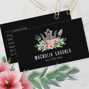 Carte De Visite Jardinage Couronne Boho Chic Aquarelle Outils Fleu